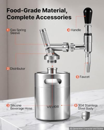 VEVOR Nitro Cold Brew Coffee Maker 68 oz Nitrogen Dispenser System, Home Brew Coffee Keg, Portable Nitrogen Infuser with Dispenser and Pressure Relieving Valve, Gift for Coffee Lovers - Image 3