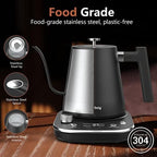 Nicebay Electric Gooseneck Kettle, Kettle with Heating Base Buttons and LED Display, Pure Stainless Steel Inner Tea 1200W Fast Heating, Pour Over Coffee 0.8L, Black, (SK-0804) - Image 4