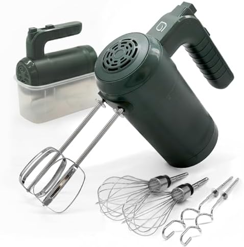 WILLOW Eco Series Electric Hand Mixer, 5 Speed Ultra Power Handheld Mixer with Stainless Steel Whisks, Beaters & Dough Hooks + Eject Button, 350W Kitchen Mixer with Snap-On Storage Case - GREEN by WILLOWKITCHEN