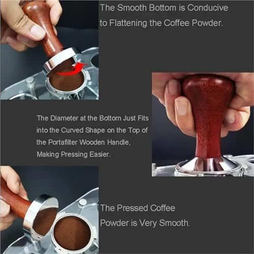 Espresso Tamper with Stainless Steel Base Vintage Wood Handle Coffee Press Tools Home Barista Accessories for Portafilter Machine(58.35mm) - Image 3