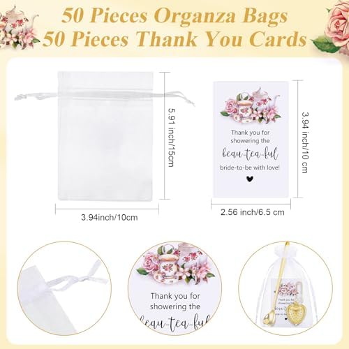 Qinyoung 50 Sets Bridal Shower Tea Party Favors for Guests, Gold - Image 4