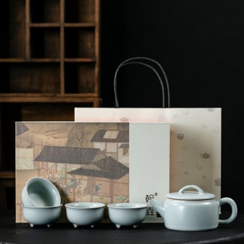 天青汝窑 Ru Kiln tea cups 一壶四杯家用陶瓷泡茶茶杯 used porcelain for making tea.喝茶轻奢高档整套功夫茶具 Unique Gongfu Chinese Tea Set 套装 Q1429 - Image 2