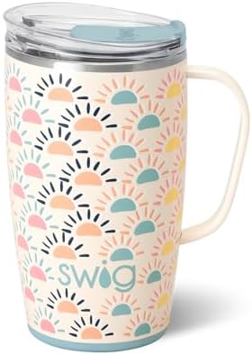 Swig Life 18oz Travel Mug, Insulated Tumbler with Handle and Lid, Cup Holder Friendly, Dishwasher Safe, Stainless Steel, Travel Coffee Cup (Sun Chaser) by SwigLife