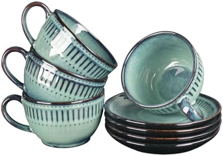 Cappuccino cup with tray, 8.5 oz. Set of 4 Ceramic Coffee Cups and Saucer Set for Latte, latte art cup, suitable for latte/cappuccino/milk/tea by Unknown