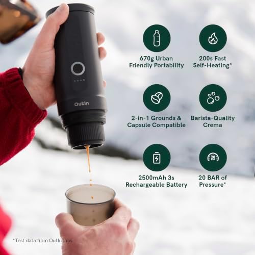 OutIn Nano Portable Electric Espresso Machine with LattoGo Milk Frother Handheld, Space Gray & Tundra Brown - Image 4