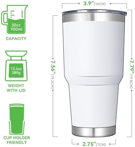 DOMICARE 30oz Tumbler Bulk with Lid and Straw, Double Wall Travel Coffee Mug, Insulated Vacuum Stainless Steel Tumblers, Powder Coated Tumbler Cup (White, 8) - Image 3