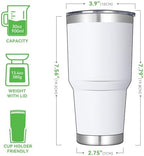 DOMICARE 30oz Tumbler Bulk with Lid and Straw, Double Wall Travel Coffee Mug, Insulated Vacuum Stainless Steel Tumblers, Powder Coated Tumbler Cup (White, 8) - Image 3