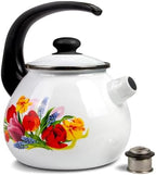 Enamel Kettle with Whistle 2.7 Qt (2.5 L) Stovetop Kettle with Ergonomic Handle, Enameled Steel Tea Pot for Stove Top, Vintage Kitchen Tea Kettle, Dishwasher and Induction Safe (Spring Bouquet) - Image 7