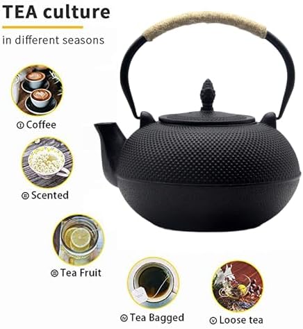YJX 101 fl oz Extra Large and Heavy Cast Iron Teapot for Stovetop Safe, Black Tea Kettle with Stainless Steel Tea Balls for Loose Tea, Cast Iron Tea Pot for 6 to 10 People, 3000ml Japanese Tetsubin - Image 2