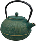 Ebros Gift Traditional Oriental Tetsubin Cast Iron Teapot With Enameled Interior 27oz Asian Japanese Chinese Fusion Housewarming Tea Pot Accent (Tokusa Green And Gold Gradient) by EbrosGift