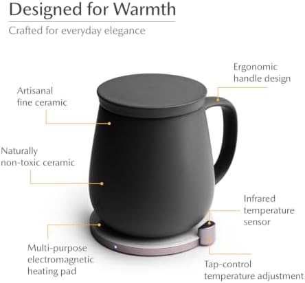 Ui+ Self-Heating Mug Set – Inkstone Black | 18 fl oz / 532 mL Ceramic Coffee Mug Warmer, Infrared Temperature Control Heating Mug with OHOM Pad Max for Coffee & Tea - Image 3