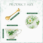 Country Roses Porcelain Tea Cup and Saucer Set with Gold Trim, Vintage Style, For Women and Tea Parties (2, Green) - Image 2
