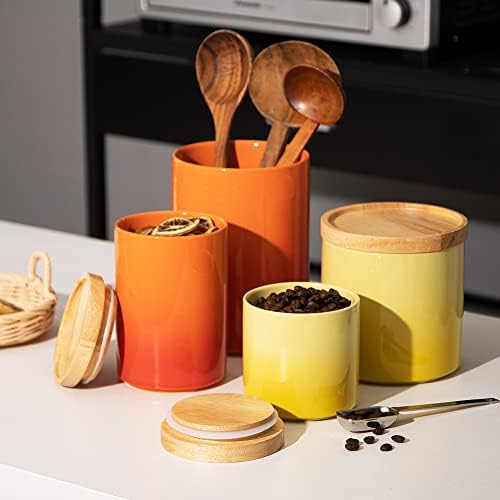 Sweejar Ceramic Food Storage Jar, Stackable Kitchen Canisters, Containers with Airtight Seal Wooden Lid for Serving Coffee Bean, Flour, Tea, Cookies, Spice and More - 58 Fl Oz (Gradient Orange) - Image 3