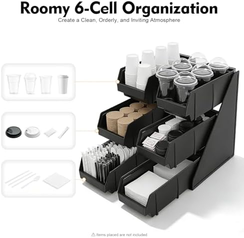 Serve Condiment Bin 3 Tier 6 Compartment Countertop Organizer Tea Station Organizer 20" L x 11" W x 13.8" H Plastic Containers Storage Bins for Coffee Shops Restaurants Dessert Shops bars - Image 2