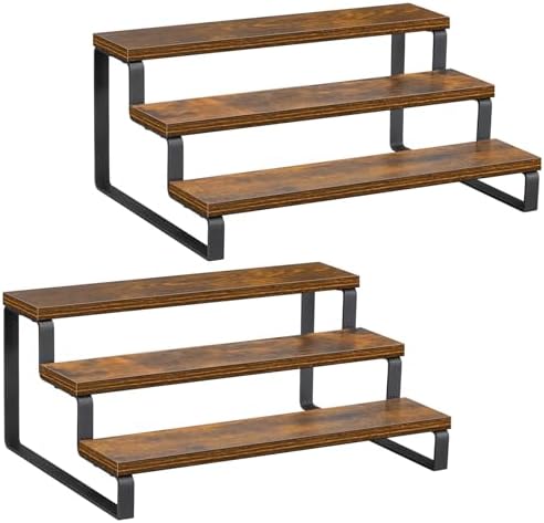Giikin 3-Tier Spice Rack, 13.8 Inch Wood Countertop Spice Storage Holder, Kitchen Pantry Cabinet Organizer Cupboard for Spice Bottles, Jars, Seasonings, Baking Supplies, Metal Frame(Set of 2) by Giikin