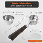 51mm Espresso Bottomless Portafilter 3 Ears with Black Handle Compatible for CASABREWS CM5418 and 3700 Essential, with Puck Screen, Double Shot Filter Basket - Image 2