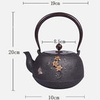 Cast Iron Tetsubin Teapot 1.2L Japanese Iron Kettle With Flower & Butterfly Pattern, Tea Pot - Image 2