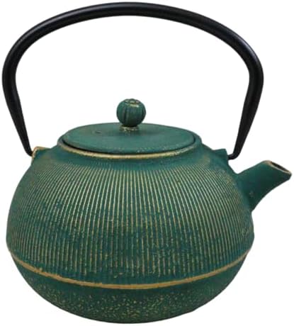 Ebros Gift Traditional Oriental Tetsubin Cast Iron Teapot With Enameled Interior 27oz Asian Japanese Chinese Fusion Housewarming Tea Pot Accent (Tokusa Green And Gold Gradient) - Image 2