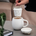 HEER Cat Ceramic Tea Mug 13.5oz with Infuser and Lid, White - Image 4