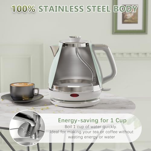 Evoloop Electric Tea Kettle, 1500W /1.0L Hot Water Boiler Heater Pot, Retro Small Electric Kettle, 100% Stainless Steel BPA Free Electric Teapot, Auto Shut-Off & Boil-Dry Protection - Image 3