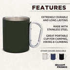 DISCOUNT PROMOS Stainless Steel Mugs with Carabiner Handle 10 oz. Set of 10, Bulk Pack - Perfect for Coffee, Soda, Other Hot & Cold Beverages - Army Green - Image 2