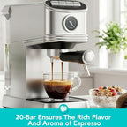Electactic Espresso Machine 20 Bar, Stainless Steel Espresso Maker with Aluminum Steam Milk Frother, Compact Coffee Machine with 45oz Removable Water Tank, for Cappuccino,Latte&Cold Brew Home&Office - Image 4