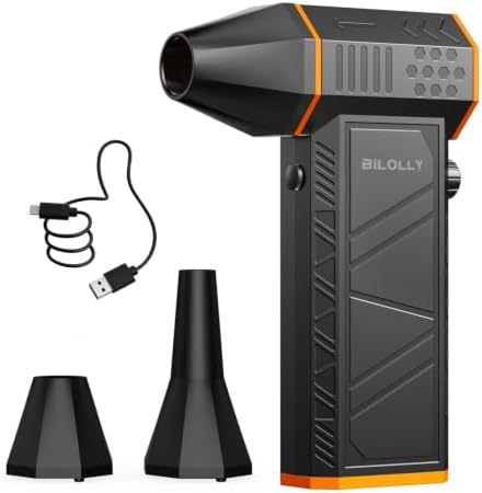 BiLOLLY Compressed Air Duster, 130,000 RPM Electric Air Duster Blower, Rechargeable Turbo Fan with Stepless Speed Control, Portable Mini Jet Blower for Computer, Keyboard, Car, Home and Outdoor by Unknown