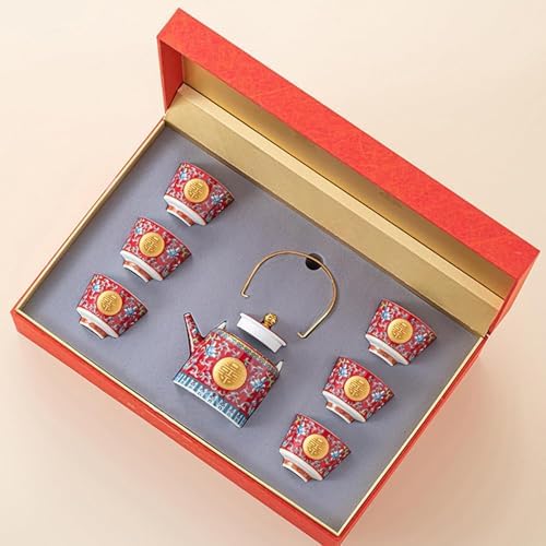 Chinese Tea Gift Set Service Porcelain Wedding Tea Set, Kungfu Tea Set, Enamel Color Change Household Wedding Gift to The end 1 Tea Pot 6 Cups 1 Gift Box - Image 4