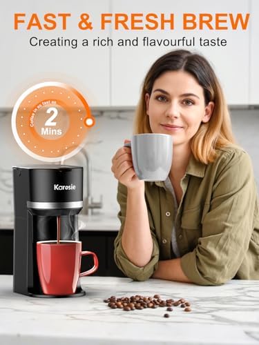 Single Serve Coffee Maker for Coffee Pods and Grounds,Fast Brew,6-12 oz Brew Sizes Single Cup Coffee Maker Fits 5.5" Mugs,One-Button Small Coffee Maker,Descaling Reminder,Black,9.45 Inches - Image 3