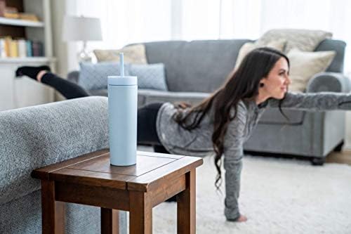 STRATA CUPS Periwinkle Skinny Tumblers with Lids and Straws (12 pack) - 16oz Double Wall Acrylic Tumbler, Tall Matte Skinny Tumblers, Bulk with Free Straw Cleaner, Reusable Cups - Image 6