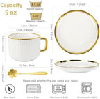 Coffee Cup and Saucer Set of 4, 5 oz Ceramic Espresso Cups Set - Image 3