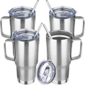 20 oz Tumbler with Handle Stainless Steel Insulated Coffee Mug Tumbler with Lid and Straw Double Wall Vacuum Insulated Coffee Mug Leak Proof Travel Mug Tumbler for Hot and Cold Drink (Silver,4pack) by YEBTSLife