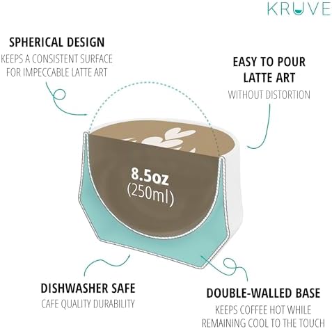 KRUVE IMAGINE Porcelain Latte Coffee Cups, Double Walled Espresso Cups, Glass Cups Set of Two - 8.5oz Thermal Spherical Design for Latte Art, Insulated Coffee Mugs for Heat Retention (White) - Image 4