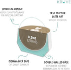 KRUVE IMAGINE Porcelain Latte Coffee Cups, Double Walled Espresso Cups, Glass Cups Set of Two - 8.5oz Thermal Spherical Design for Latte Art, Insulated Coffee Mugs for Heat Retention (White) - Image 4