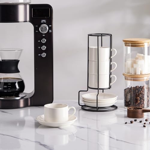 8 OZ Stackable Cappuccino Cups with Saucers and Metal Stand Set of 4 - Image 6
