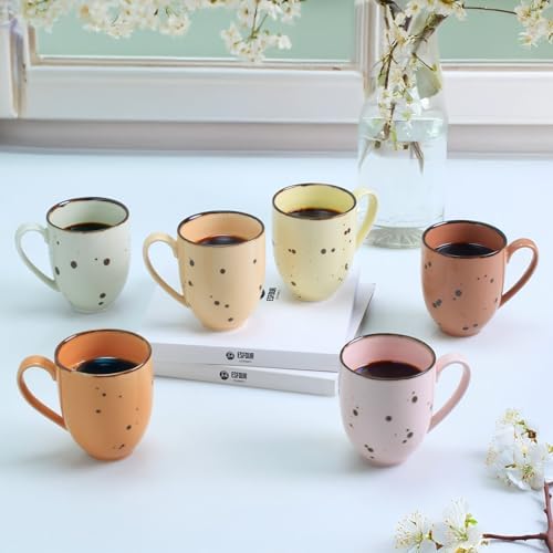 Esfour Ceramics Coffee Mugs Set Of 6, 14 Oz Large Handle Heavy Duty Cups - Microwave Dishwasher Safe - Latte, Cappuccino, Tea, Cocoa, Mocha - Men, Women, Home Office Daily Use, Blossom Assorted Colors - Image 5