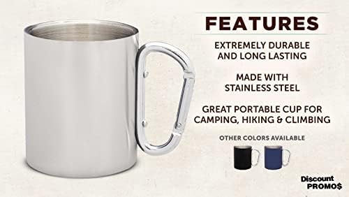 DISCOUNT PROMOS Stainless Steel Mugs with Carabiner Handle 10 oz. Set of 10, Bulk Pack - Perfect for Coffee, Soda, Other Hot & Cold Beverages - Silver - Image 2