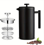Stainless Steel French Press Coffee Maker 34Oz 1000ml, Double Wall Insulated Coffee Press with 3-Level Filtration, No Plastic Touching Cafe, Dishwasher Safe Tea Brewer for Camping Travel Gift by Unknown