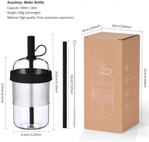 Reusable Clear Tritan Tumbler with Straw & Lid, 18oz Ribbed Portable Travel Cup, Iced Coffee Boba Cup for Office & Car, Multiple Colors (Black) - Image 2