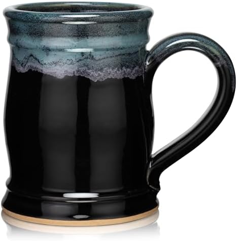 20oz Barrel Coffee Mug Handmade in the USA (Glossy Black/Green) by Uncommon+Clay