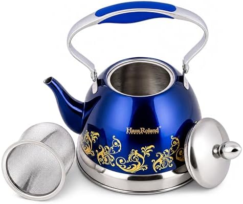 Stainless Steel Kettle 0.74-qt – Small Tea Kettle for Stovetop, Fast Boiling Metal Teapot with Ergonomic Handle, Compact Water Kettle for Coffee & Tea, Silver (Blue 0.7L) - Image 3
