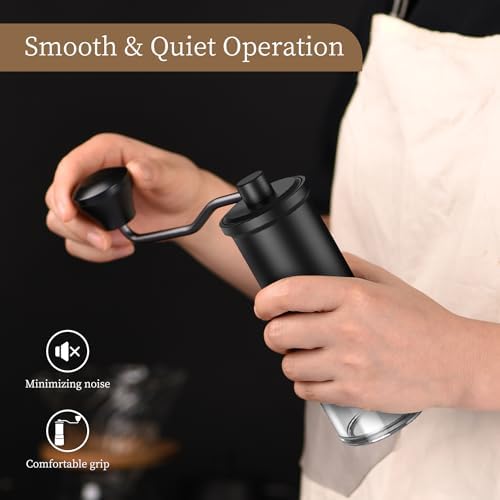 Manual Coffee Grinder, Stainless Steel Conical Burr Hand Mill with Glass Jar, Adjustable Settings, Portable Coffee Bean Grinder for Espresso, Pour Over, French Press, Black - Image 4