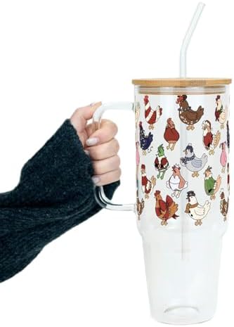 Sip-Sip Hooray! Christmas Chickens 40oz Glass Tumbler with Lid and Straw by Sip-SipHooray