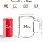 Glass Coffee Mugs, 24 oz Ice coffee cups, Large Clear Tea Cups Set of 4, Glass Mugs with Handles, Glass Cups for Latte, Cappuccino, and Tea - Image 2
