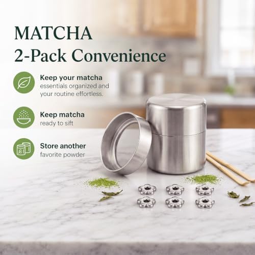 2 Set Stainless Steel Matcha Tin with Sifter Agitator Rings Scoop - Image 6