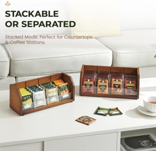 TIOPGHAD 2-Layer Stackable Bamboo Tea Bag Organizer Storage Holder, Brown - Image 3