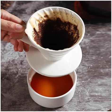 Ceramic Coffee Dripper Engine Brewing Filter Cup Pour Over Maker V Shape Drip Set(White) - Image 4