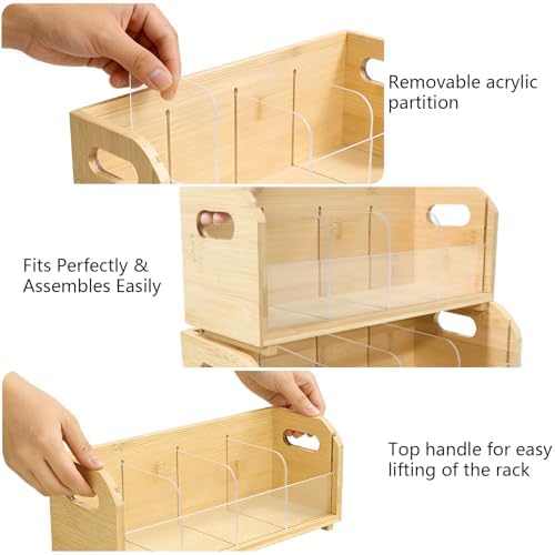 3-Layer Stackable Bamboo Tea Bag Organizer with Drawer, No-Tool Assembly Tea Organizers and Storage Holder for Countertop, Cabinet, Office, Kitchen, Pantry - Image 4