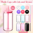 Blushtier 16 oz Plastic Cups Mason Jar Cups with Lids, Colorful - Image 2