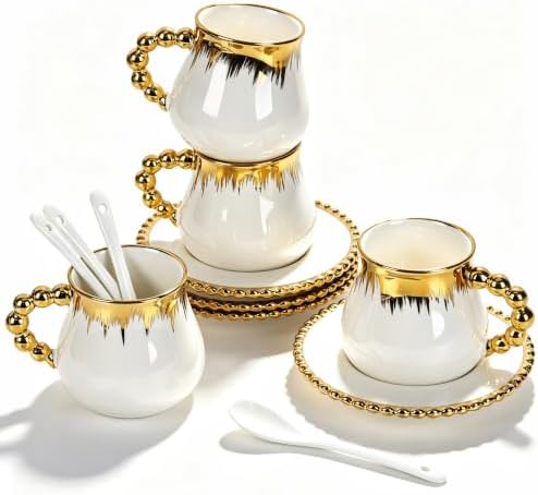 Ceramic Cappuccino Cups with Saucers & Spoons, Coffee Cups Set of 4 by Ulable